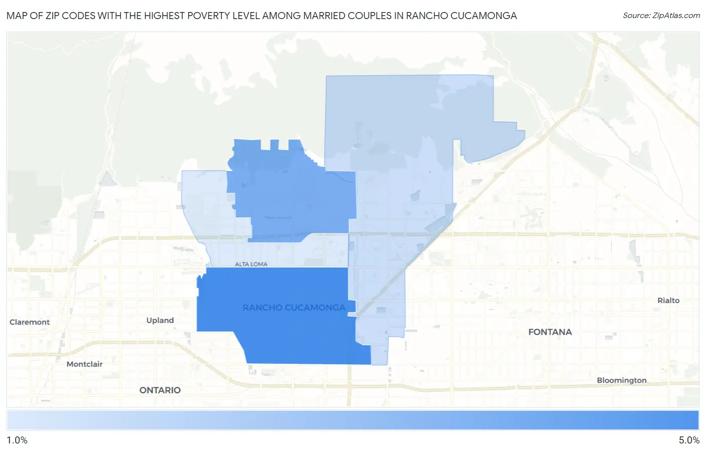 Zip Codes with the Highest Poverty Level Among Married Couples in Rancho Cucamonga Map