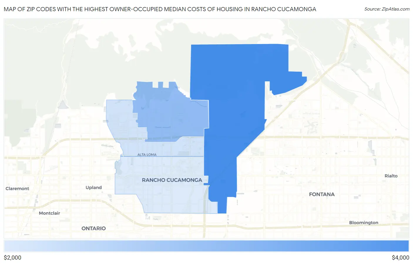 Zip Codes with the Highest Owner-Occupied Median Costs of Housing in Rancho Cucamonga Map