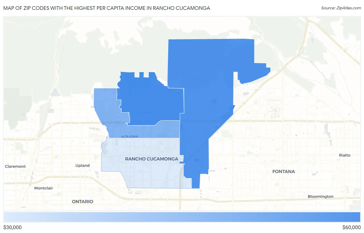 Zip Codes with the Highest Per Capita Income in Rancho Cucamonga Map
