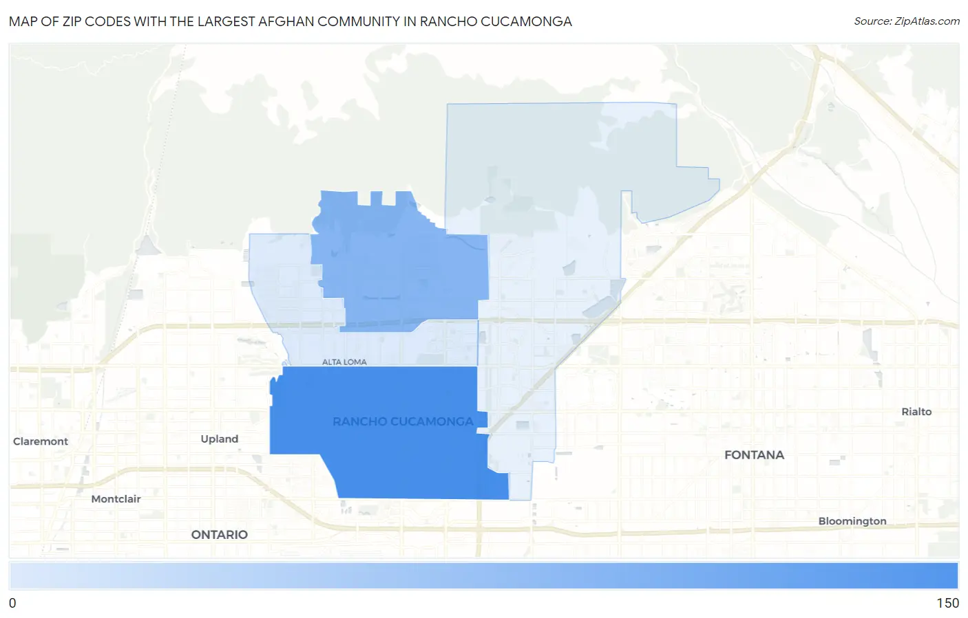 Zip Codes with the Largest Afghan Community in Rancho Cucamonga Map