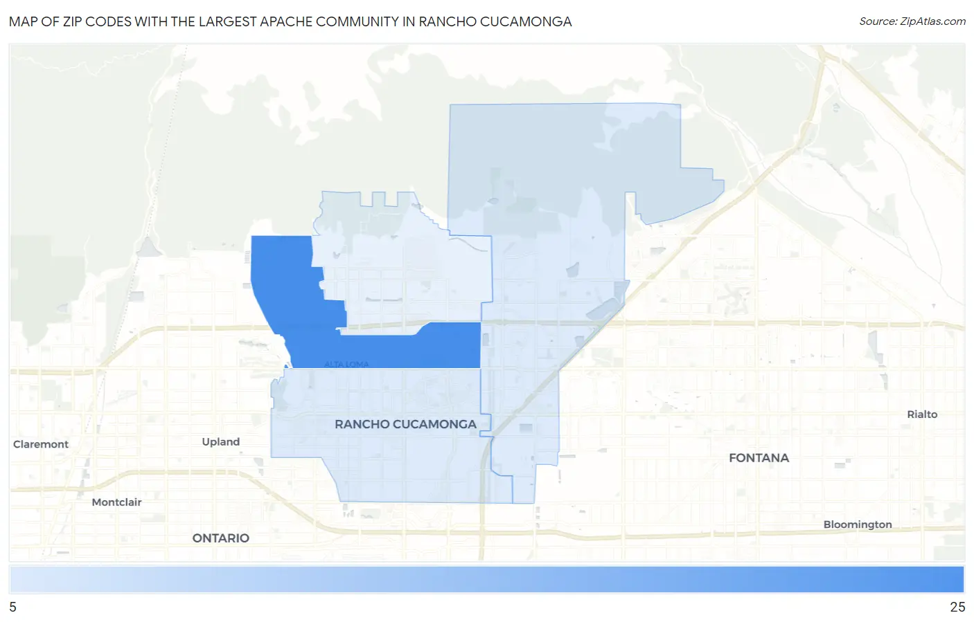 Zip Codes with the Largest Apache Community in Rancho Cucamonga Map
