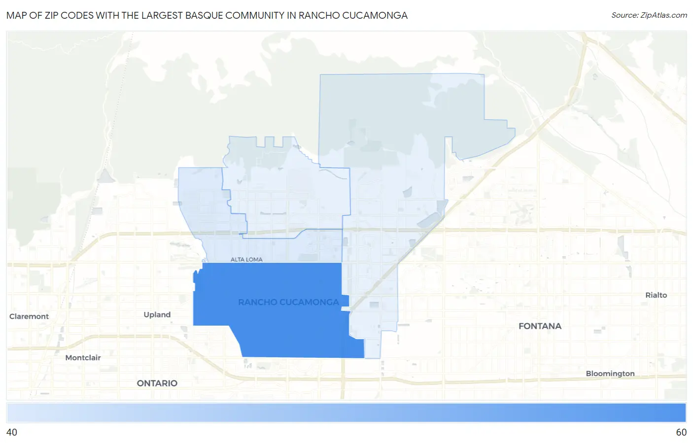 Zip Codes with the Largest Basque Community in Rancho Cucamonga Map