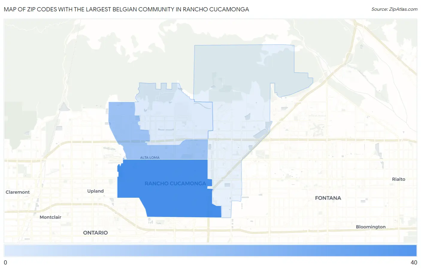 Zip Codes with the Largest Belgian Community in Rancho Cucamonga Map
