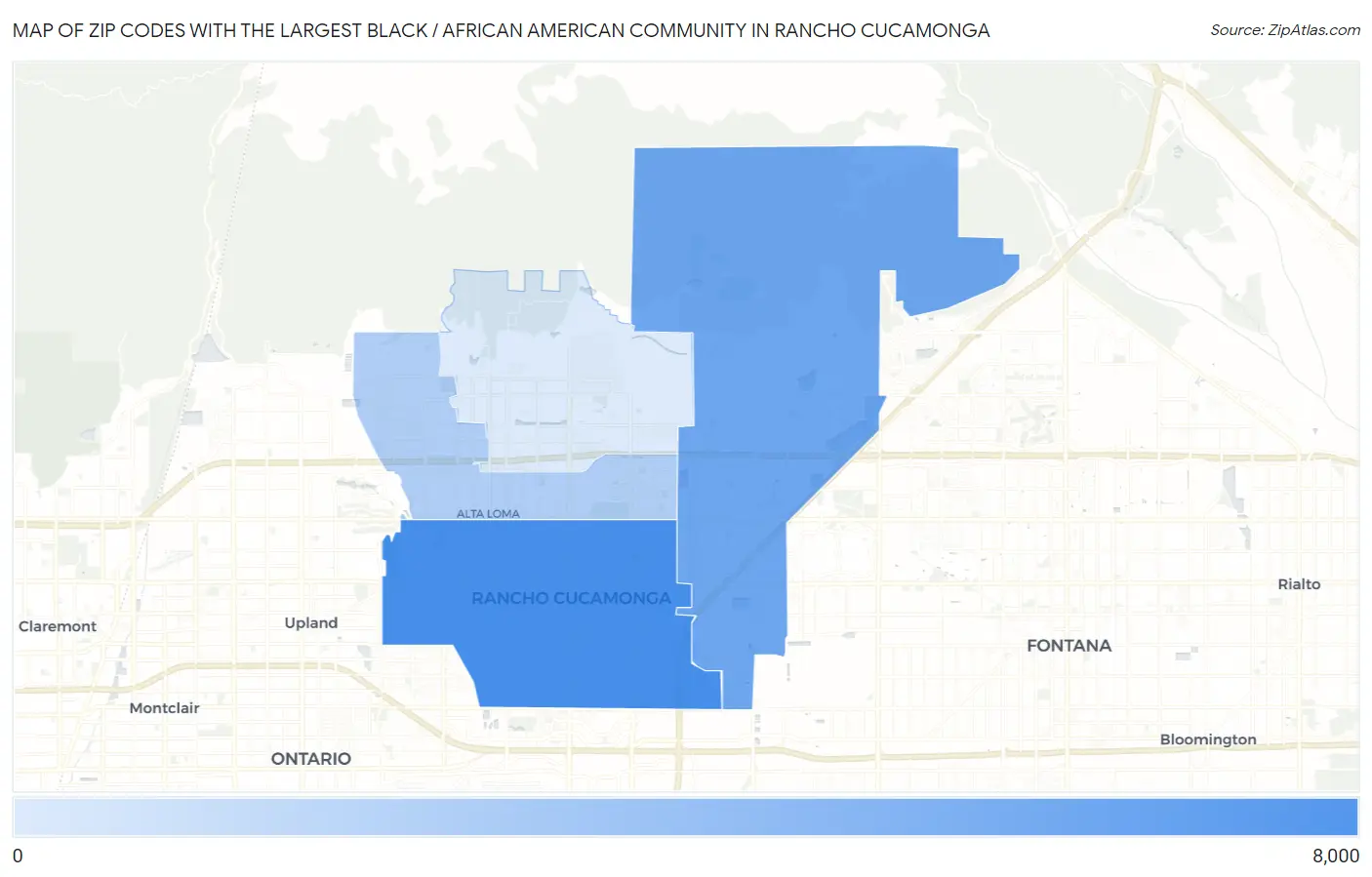 Zip Codes with the Largest Black / African American Community in Rancho Cucamonga Map