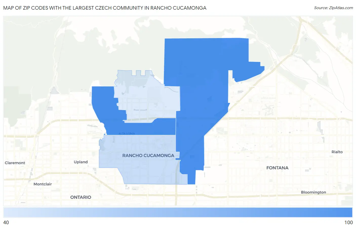 Zip Codes with the Largest Czech Community in Rancho Cucamonga Map