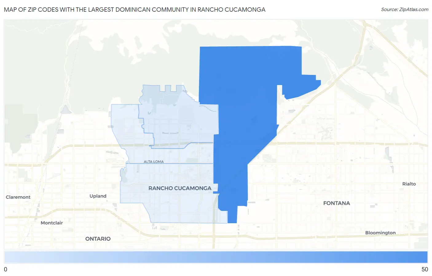 Zip Codes with the Largest Dominican Community in Rancho Cucamonga Map