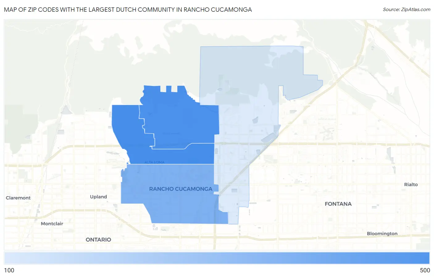 Zip Codes with the Largest Dutch Community in Rancho Cucamonga Map