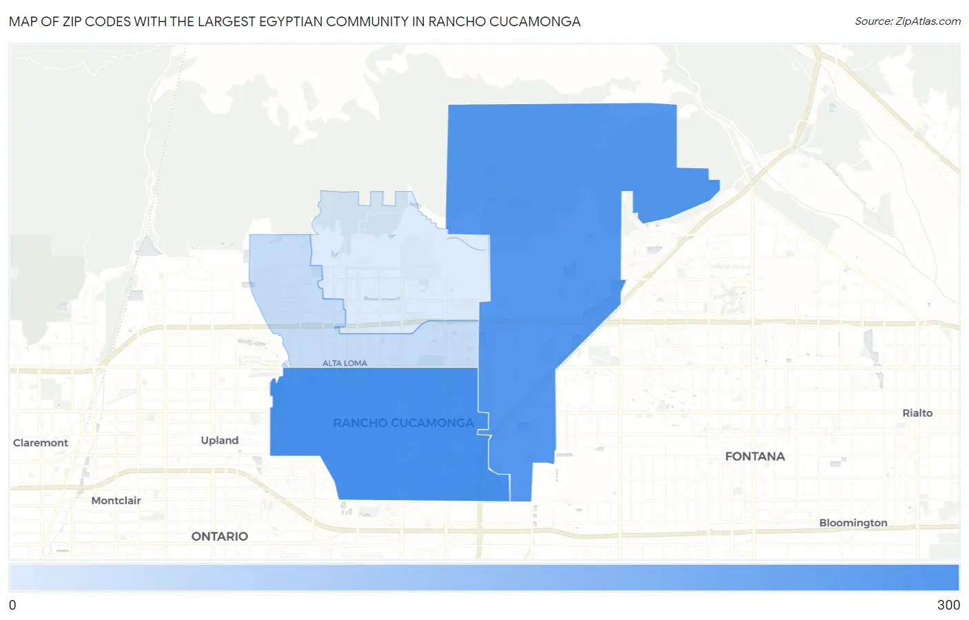 Zip Codes with the Largest Egyptian Community in Rancho Cucamonga Map