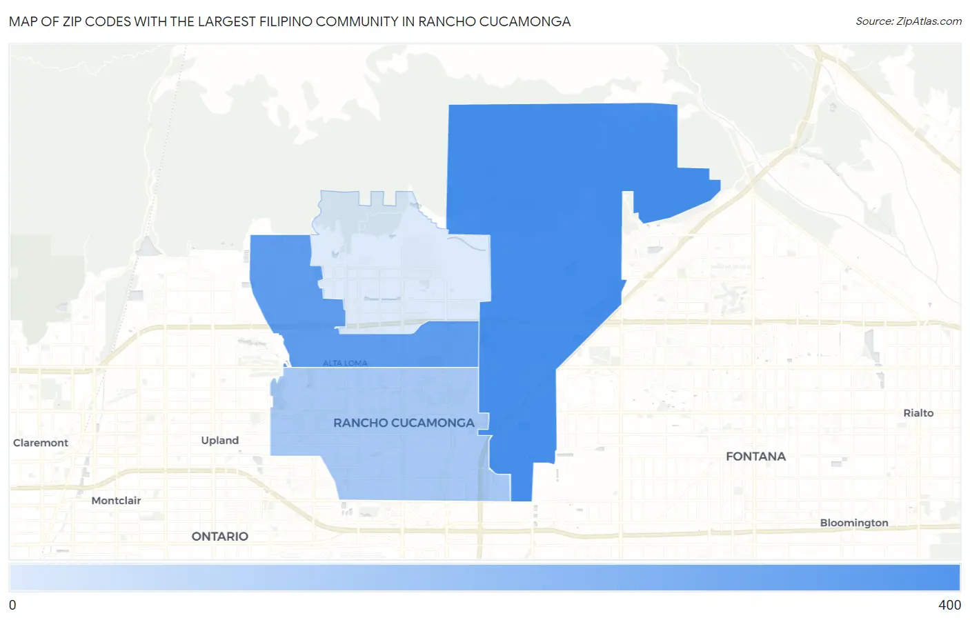 Zip Codes with the Largest Filipino Community in Rancho Cucamonga Map