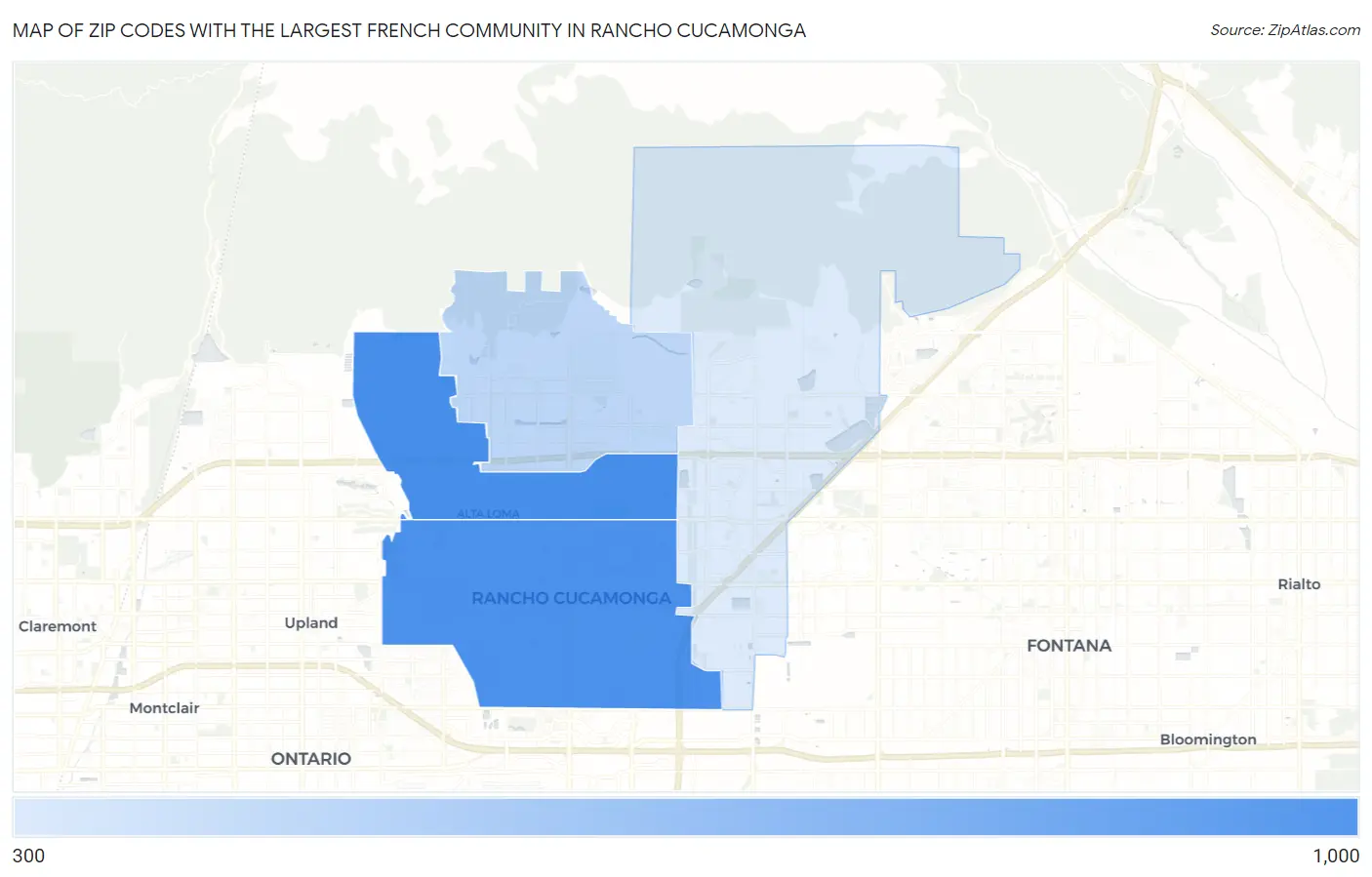 Zip Codes with the Largest French Community in Rancho Cucamonga Map