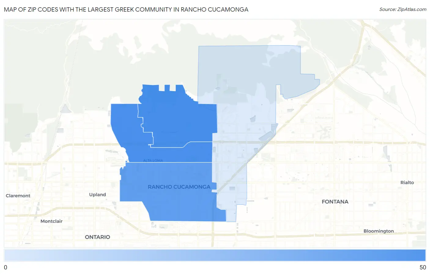 Zip Codes with the Largest Greek Community in Rancho Cucamonga Map