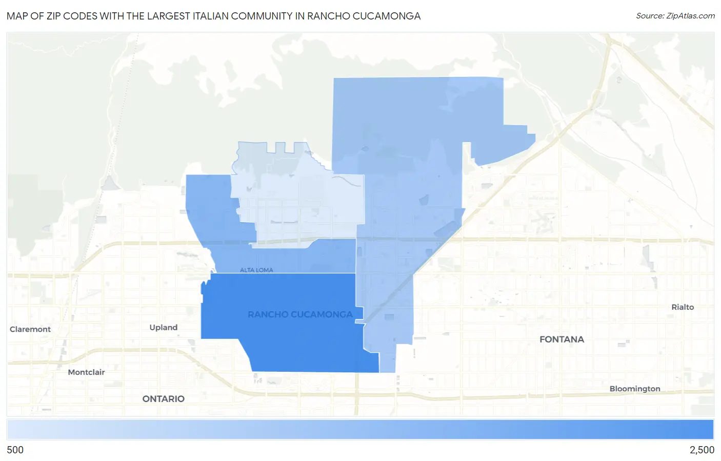 Zip Codes with the Largest Italian Community in Rancho Cucamonga Map