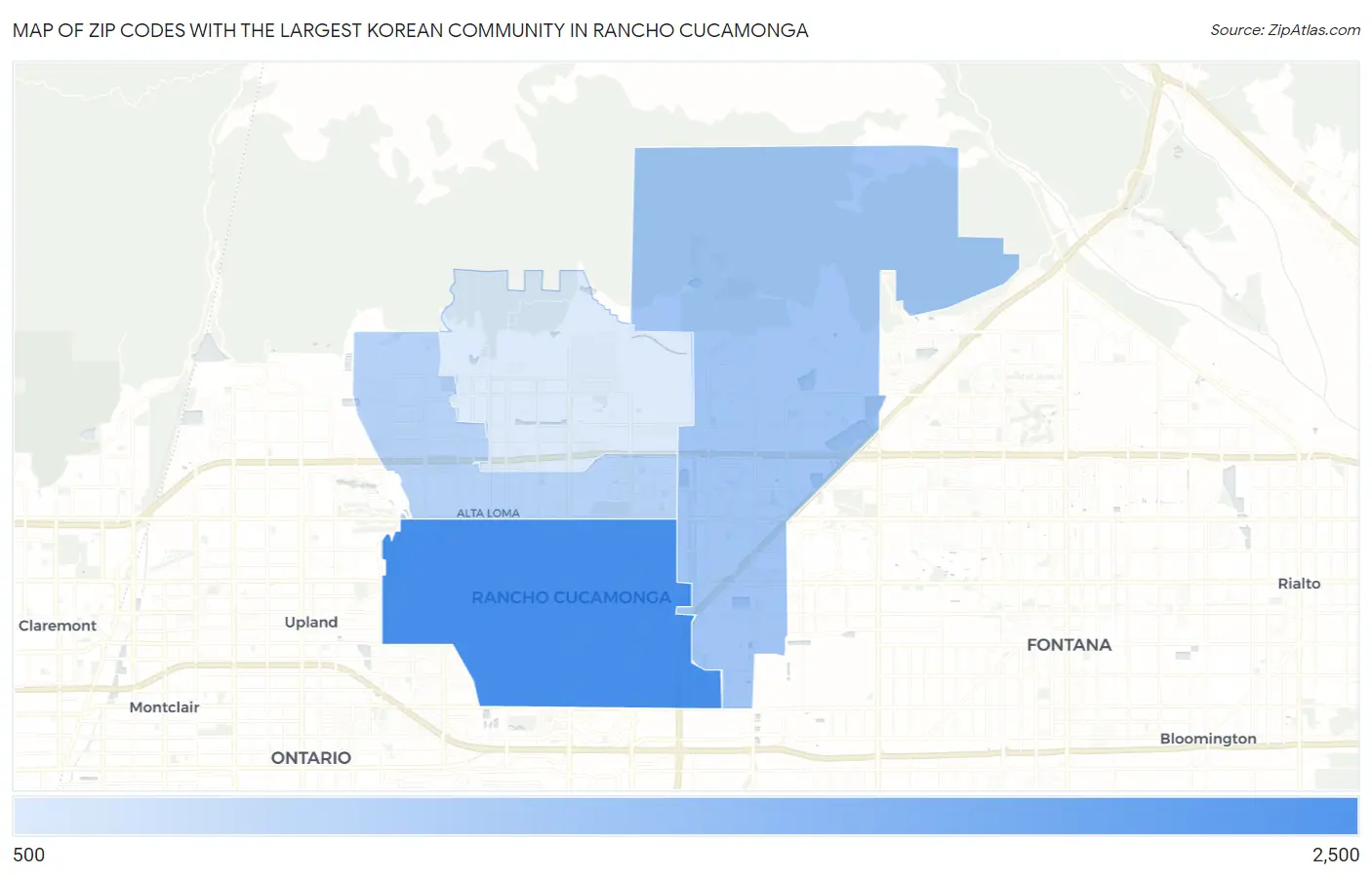 Zip Codes with the Largest Korean Community in Rancho Cucamonga Map