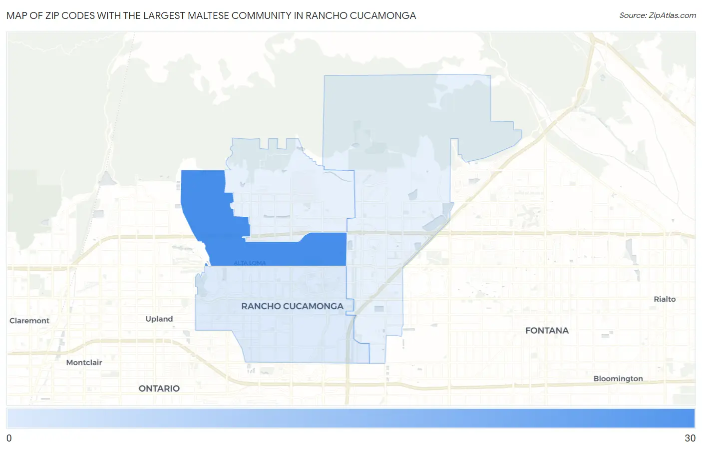 Zip Codes with the Largest Maltese Community in Rancho Cucamonga Map