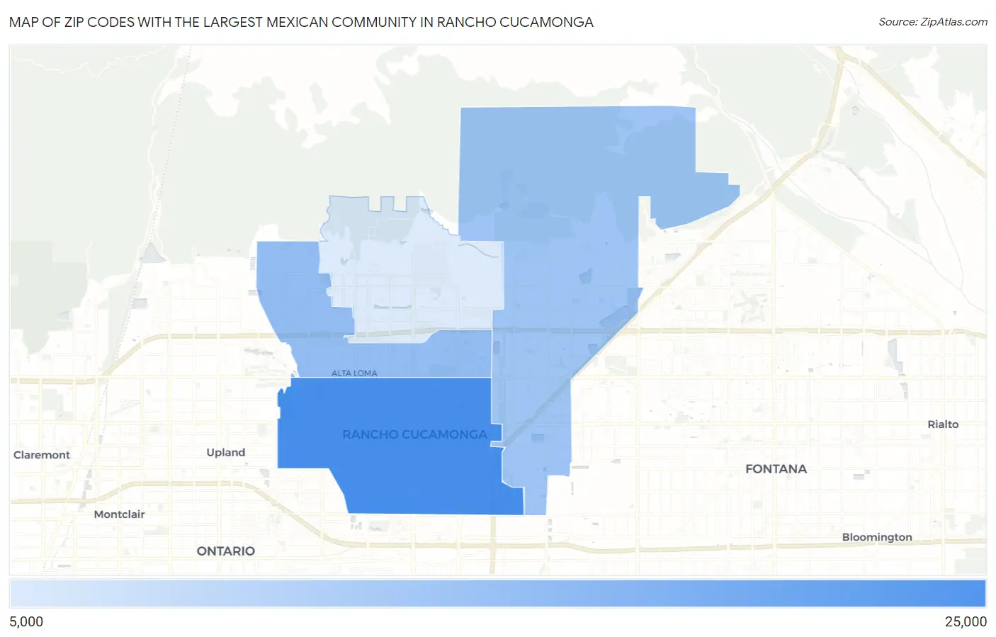 Zip Codes with the Largest Mexican Community in Rancho Cucamonga Map