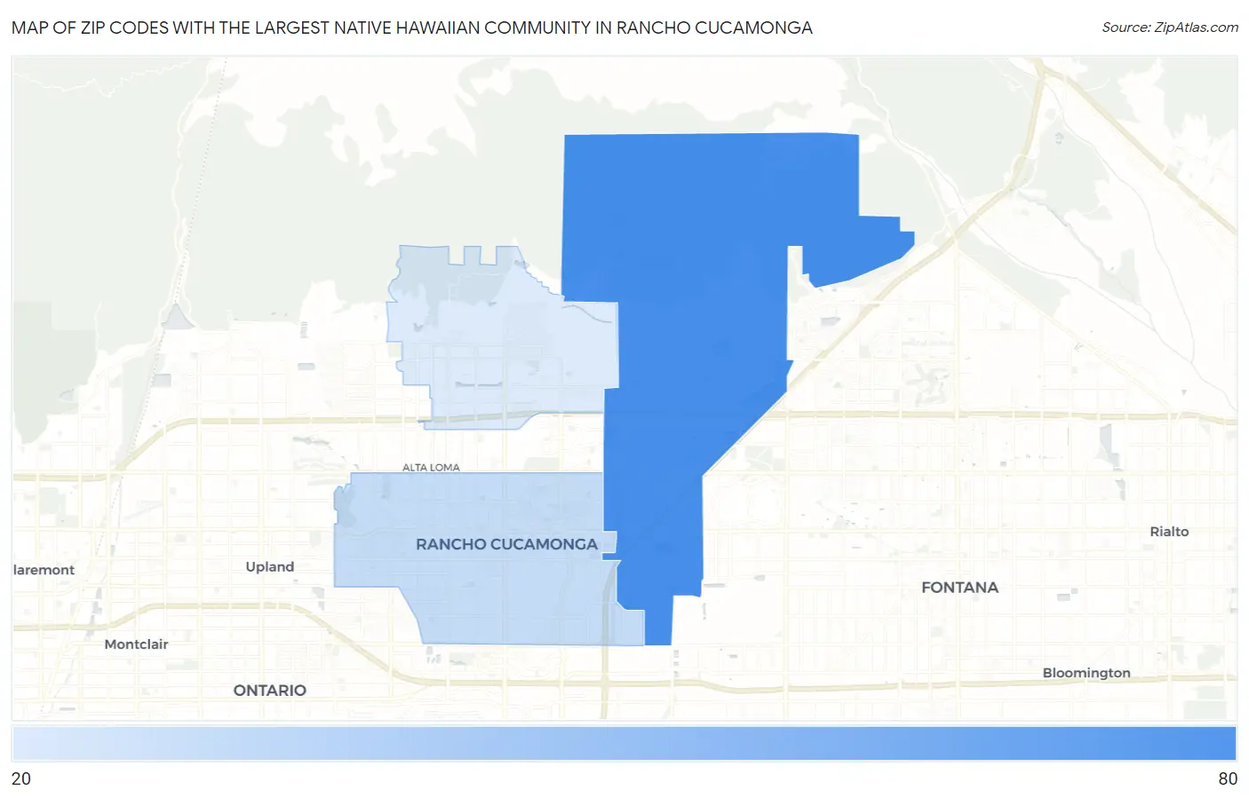 Zip Codes with the Largest Native Hawaiian Community in Rancho Cucamonga Map