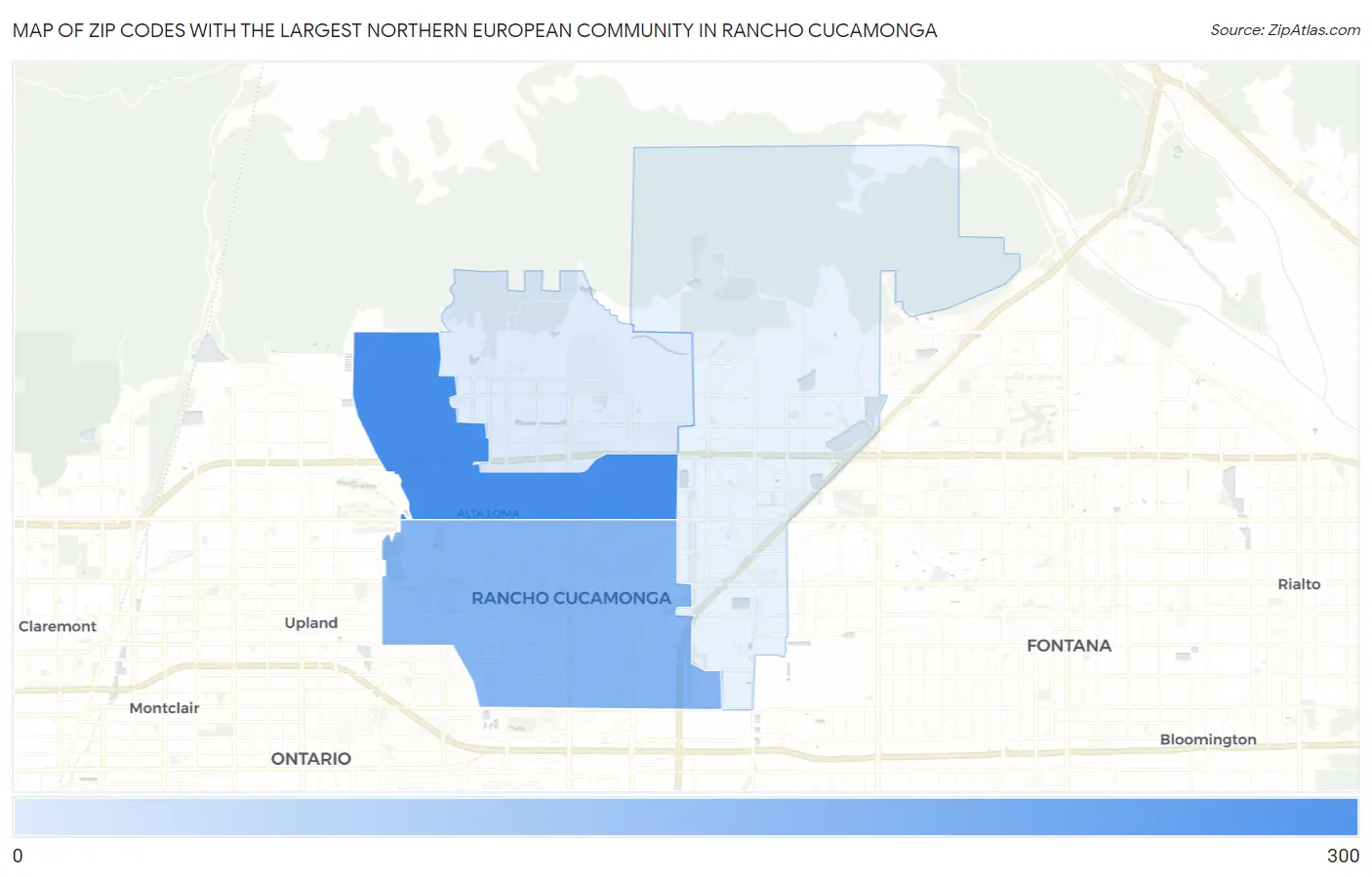 Zip Codes with the Largest Northern European Community in Rancho Cucamonga Map
