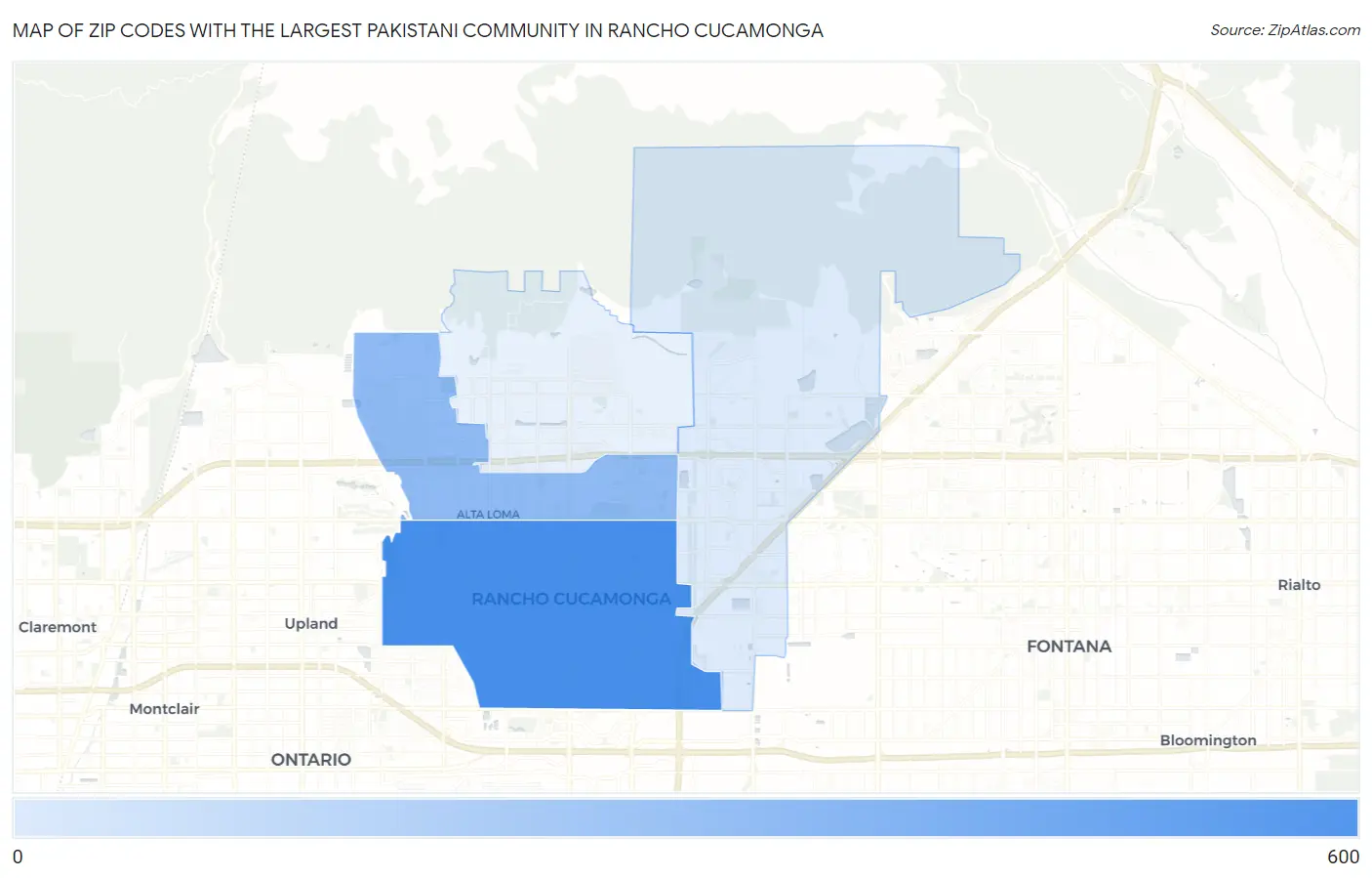 Zip Codes with the Largest Pakistani Community in Rancho Cucamonga Map