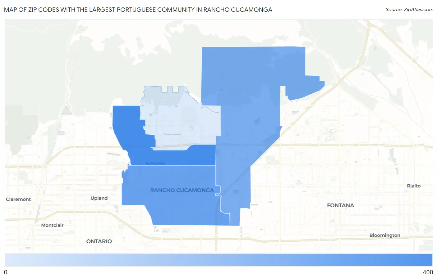 Zip Codes with the Largest Portuguese Community in Rancho Cucamonga Map