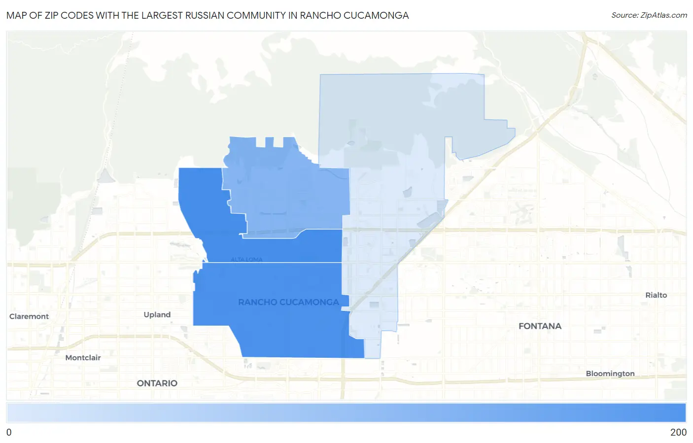 Zip Codes with the Largest Russian Community in Rancho Cucamonga Map