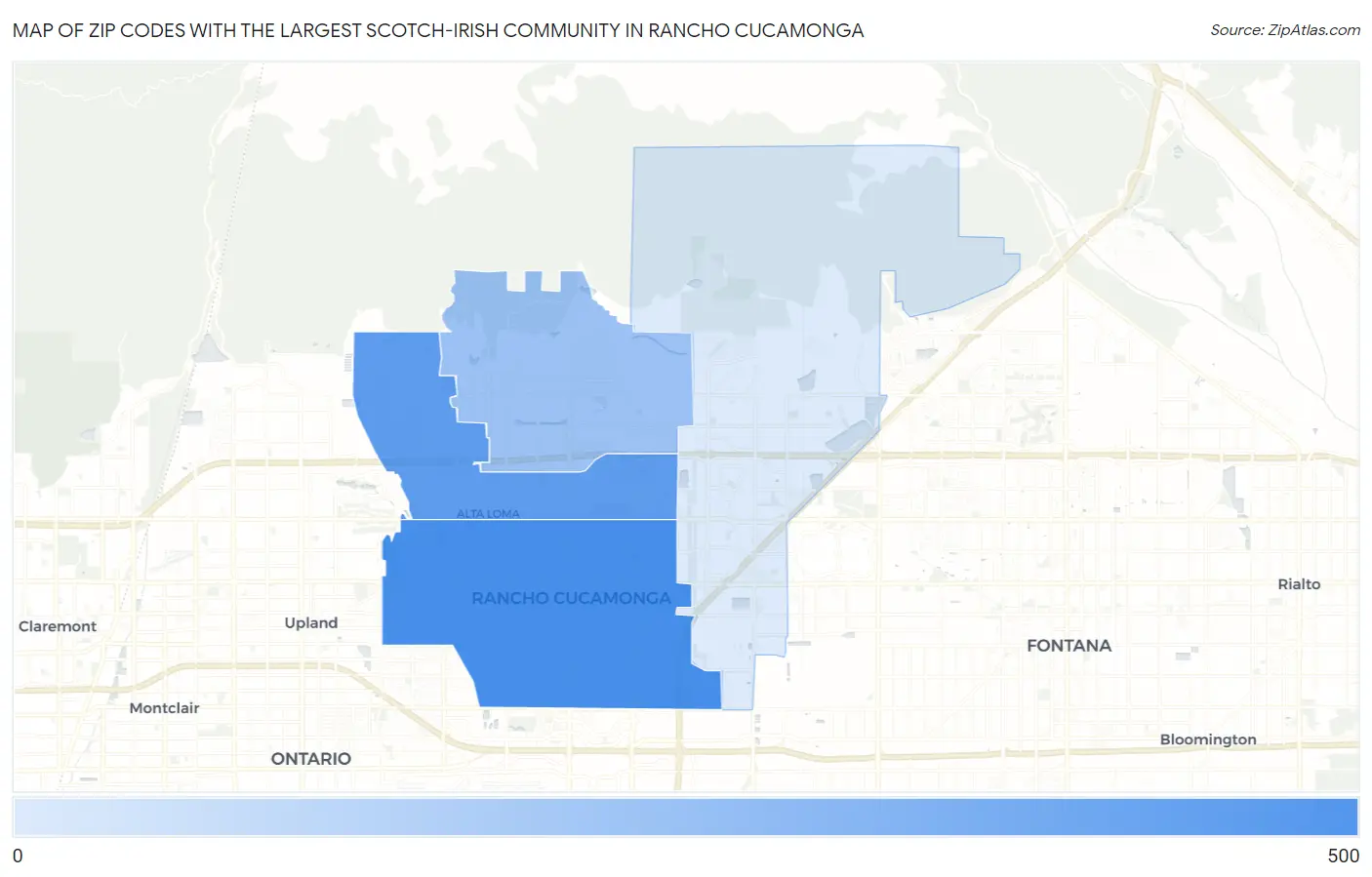 Zip Codes with the Largest Scotch-Irish Community in Rancho Cucamonga Map