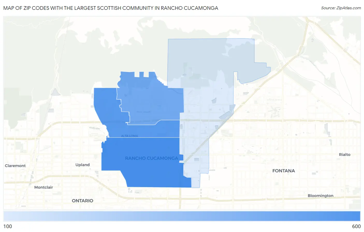 Zip Codes with the Largest Scottish Community in Rancho Cucamonga Map