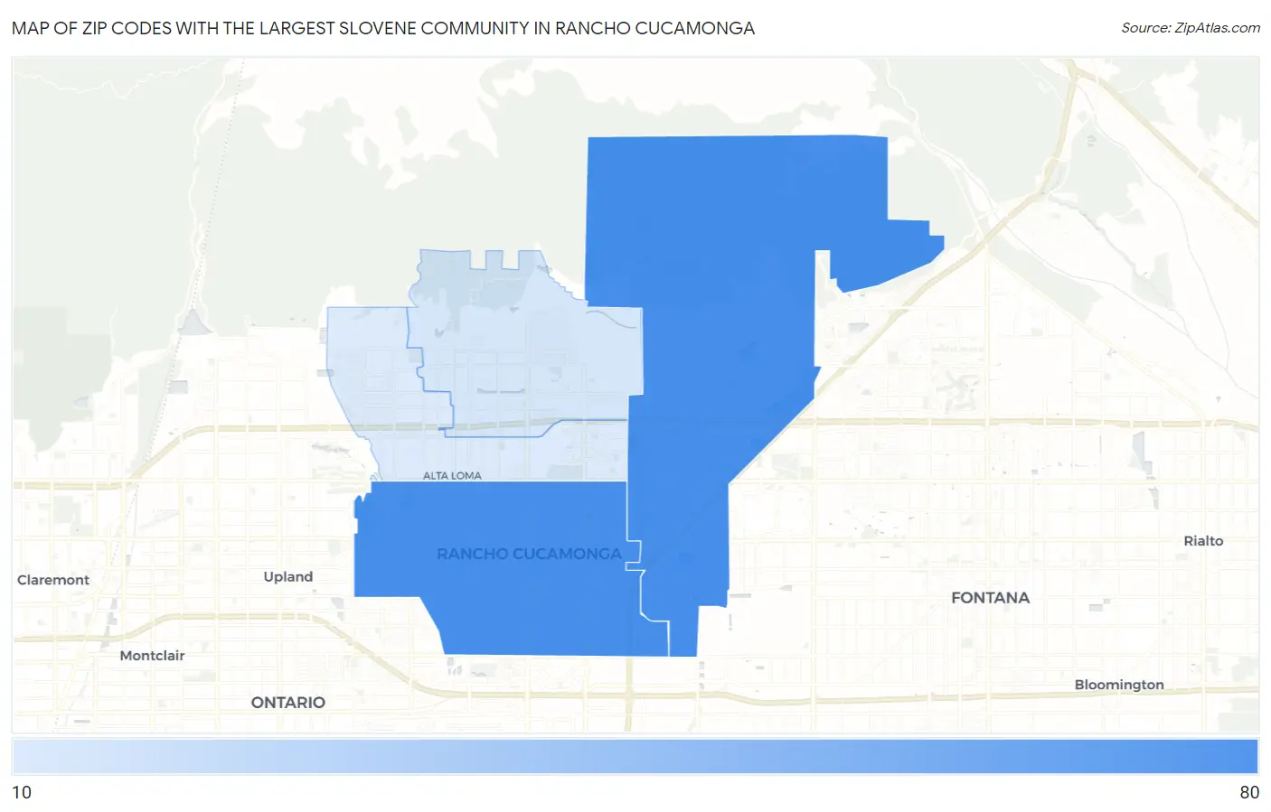 Zip Codes with the Largest Slovene Community in Rancho Cucamonga Map