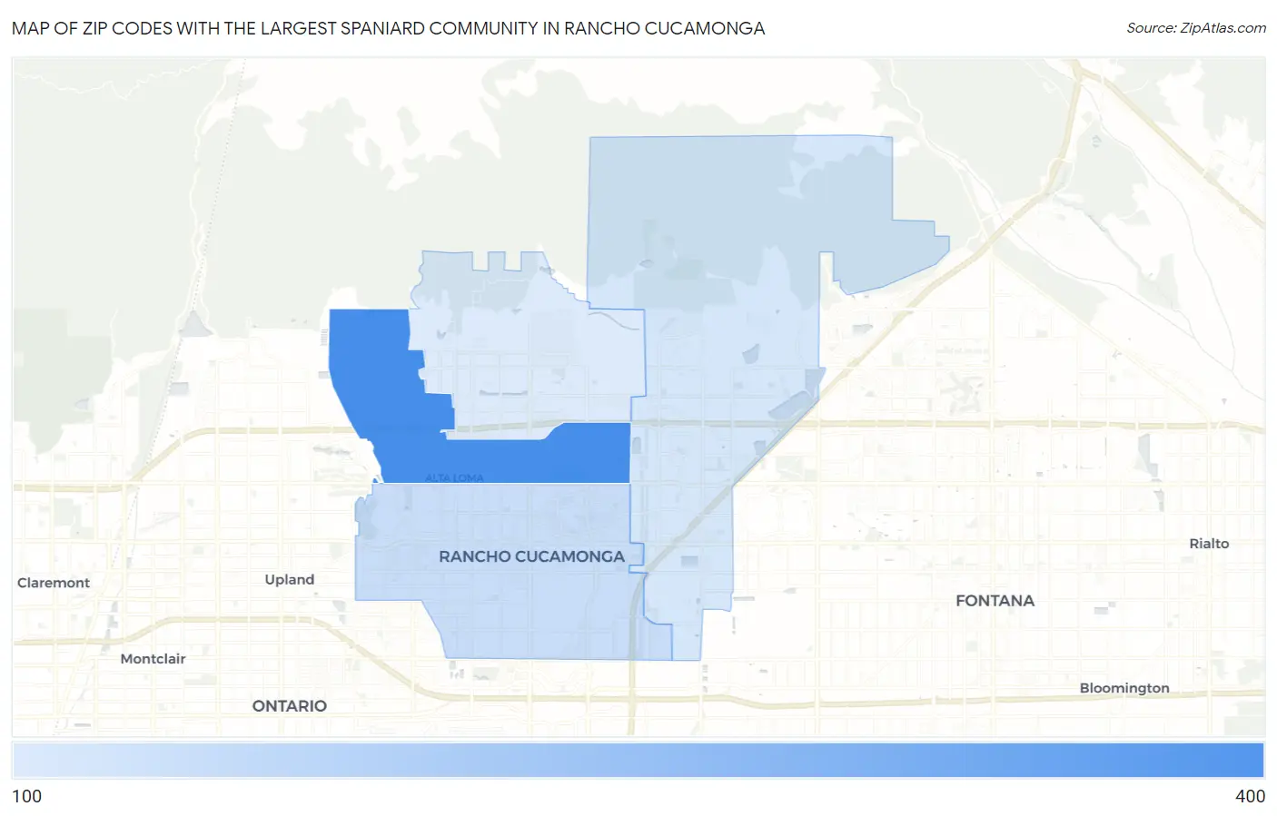 Zip Codes with the Largest Spaniard Community in Rancho Cucamonga Map