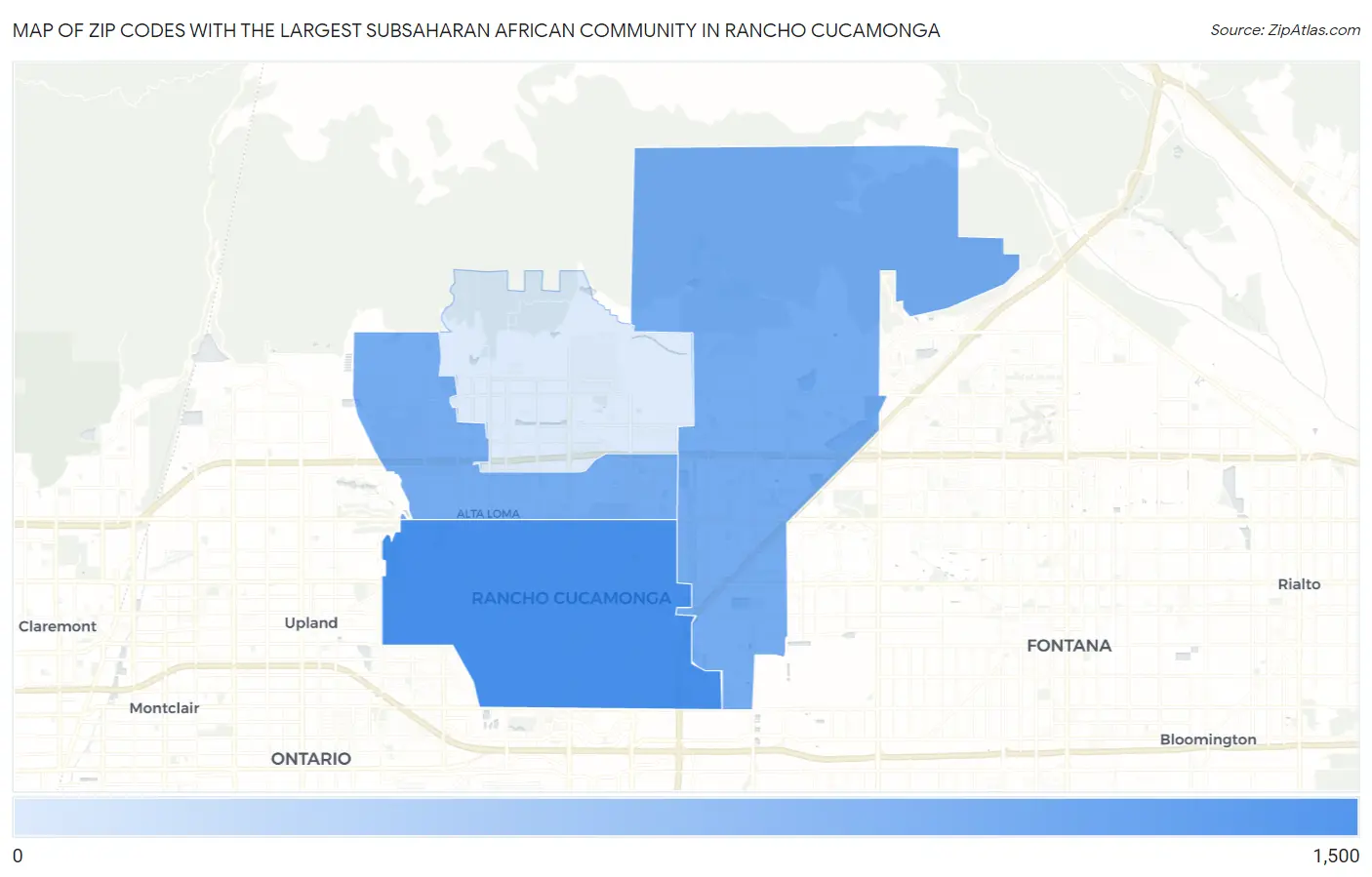 Zip Codes with the Largest Subsaharan African Community in Rancho Cucamonga Map