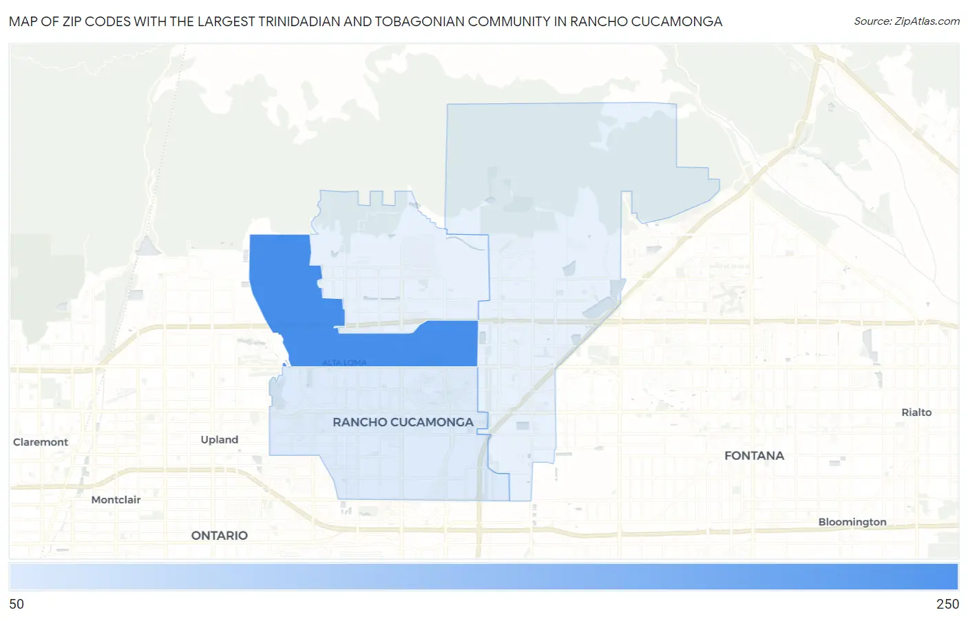 Zip Codes with the Largest Trinidadian and Tobagonian Community in Rancho Cucamonga Map