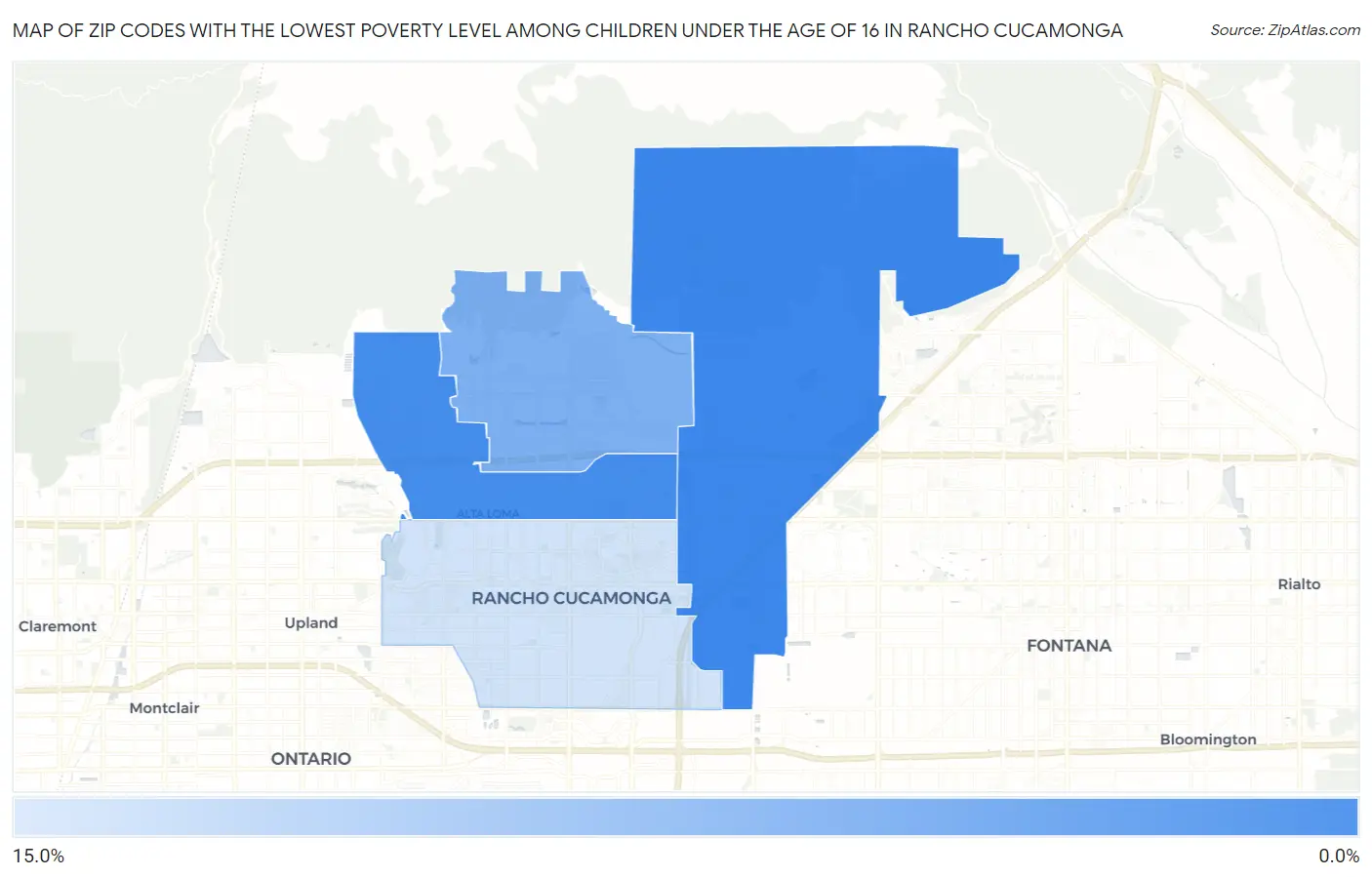 Zip Codes with the Lowest Poverty Level Among Children Under the Age of 16 in Rancho Cucamonga Map