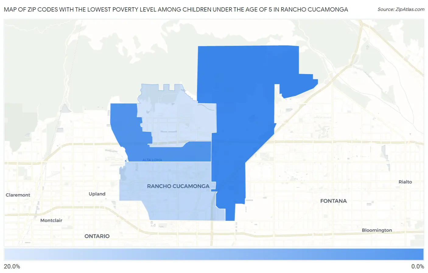 Zip Codes with the Lowest Poverty Level Among Children Under the Age of 5 in Rancho Cucamonga Map