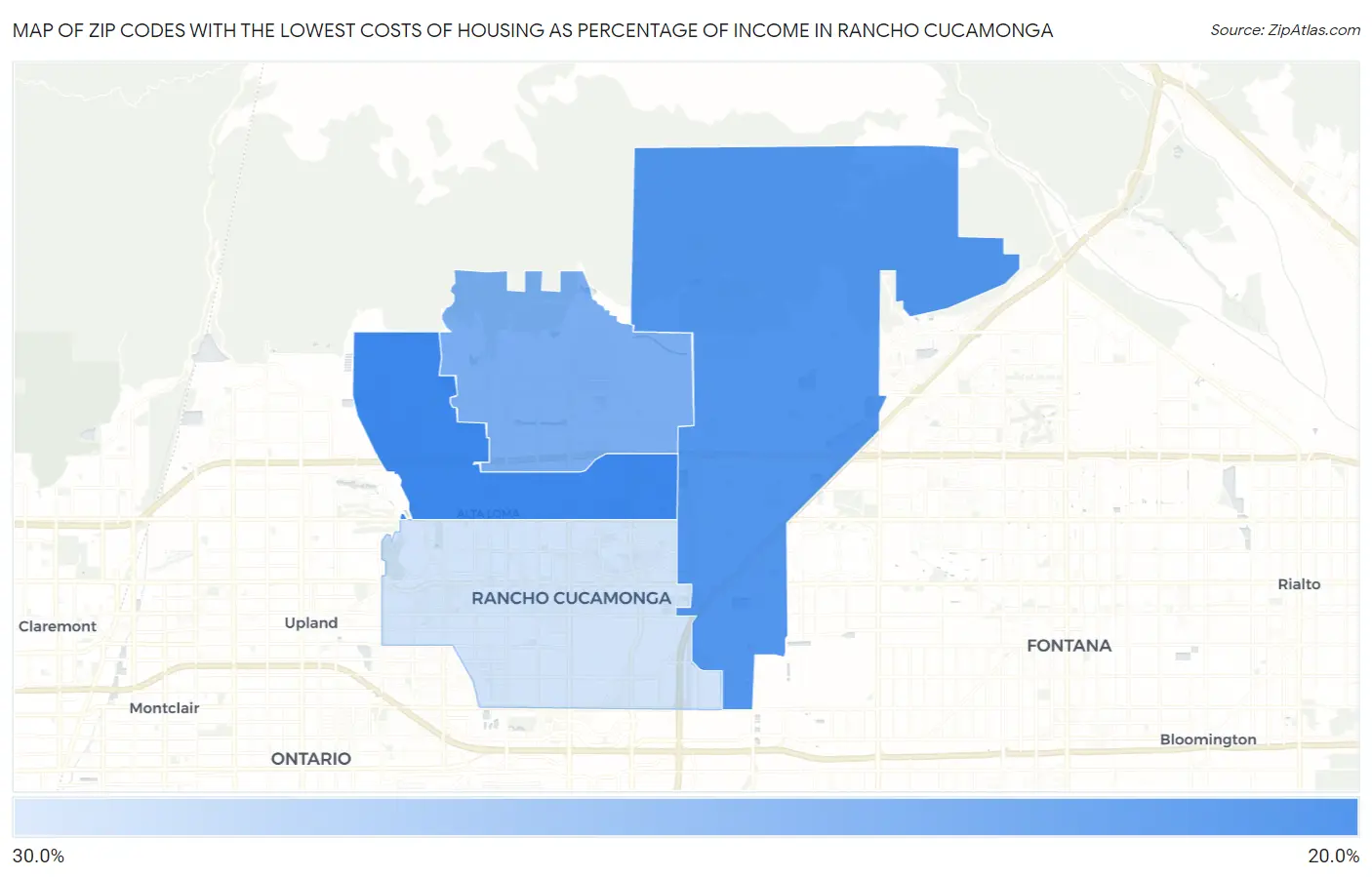 Zip Codes with the Lowest Costs of Housing as Percentage of Income in Rancho Cucamonga Map