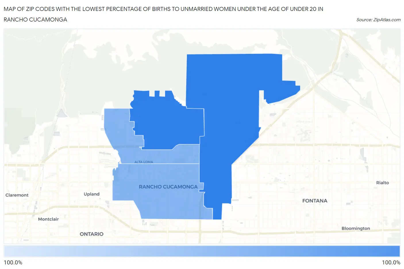 Zip Codes with the Lowest Percentage of Births to Unmarried Women under the Age of under 20 in Rancho Cucamonga Map
