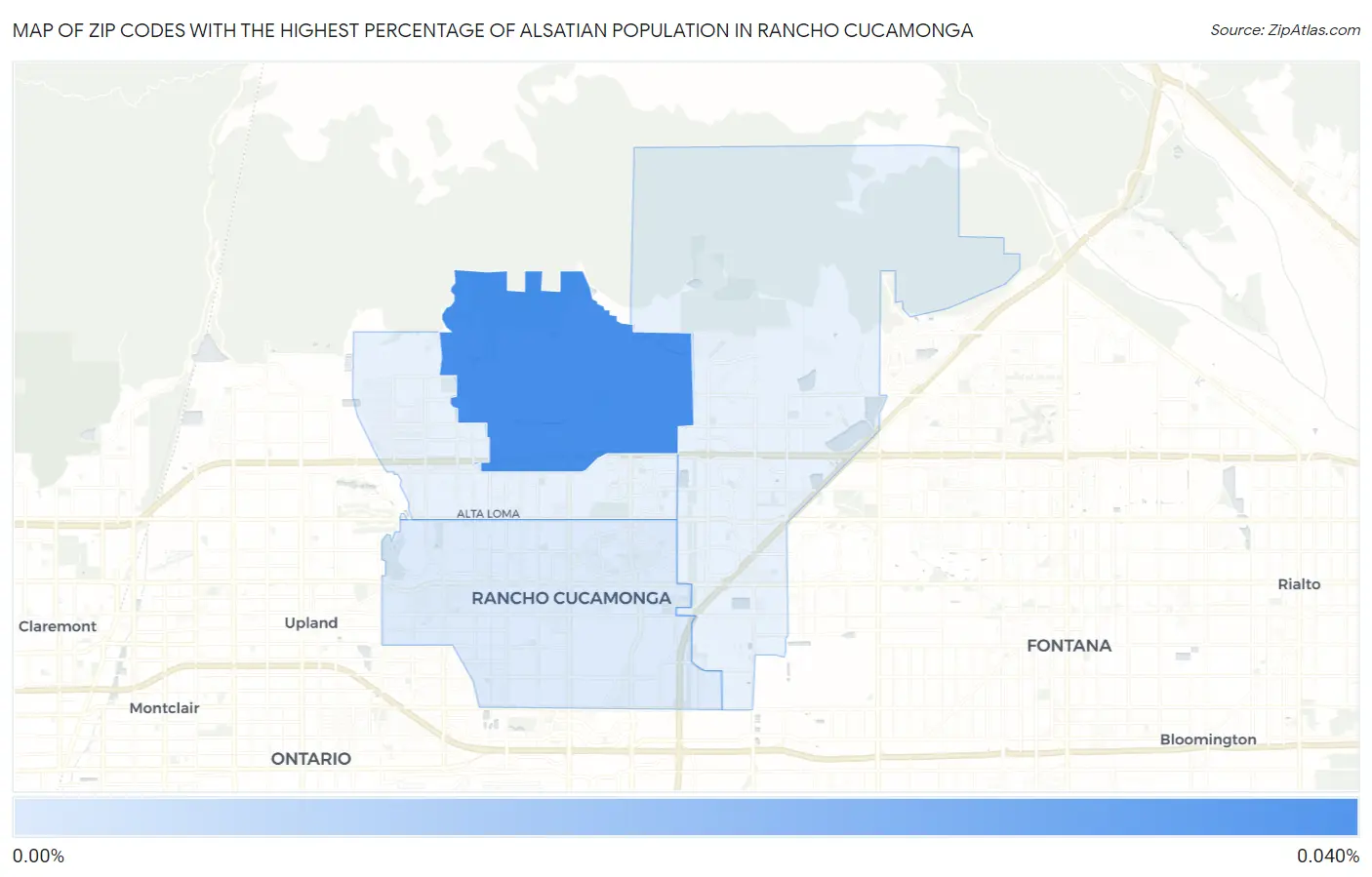 Zip Codes with the Highest Percentage of Alsatian Population in Rancho Cucamonga Map