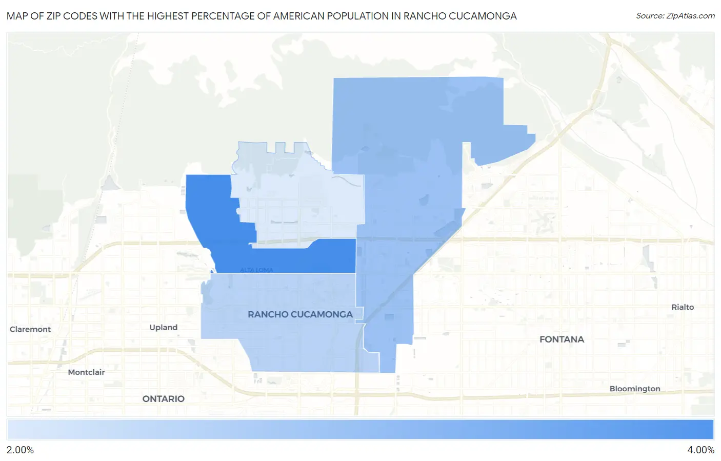 Zip Codes with the Highest Percentage of American Population in Rancho Cucamonga Map