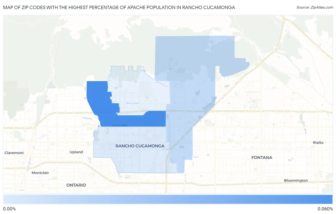 Zip Codes with the Highest Percentage of Apache Population in Rancho Cucamonga Map