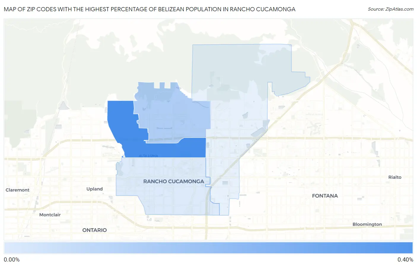 Zip Codes with the Highest Percentage of Belizean Population in Rancho Cucamonga Map