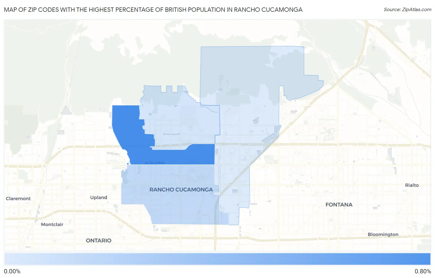 Zip Codes with the Highest Percentage of British Population in Rancho Cucamonga Map
