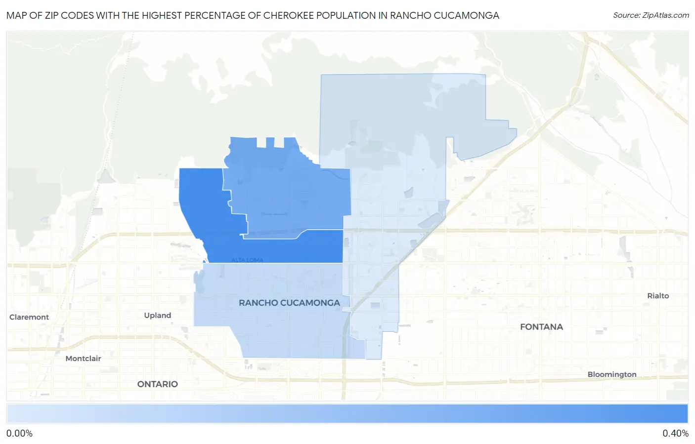 Zip Codes with the Highest Percentage of Cherokee Population in Rancho Cucamonga Map
