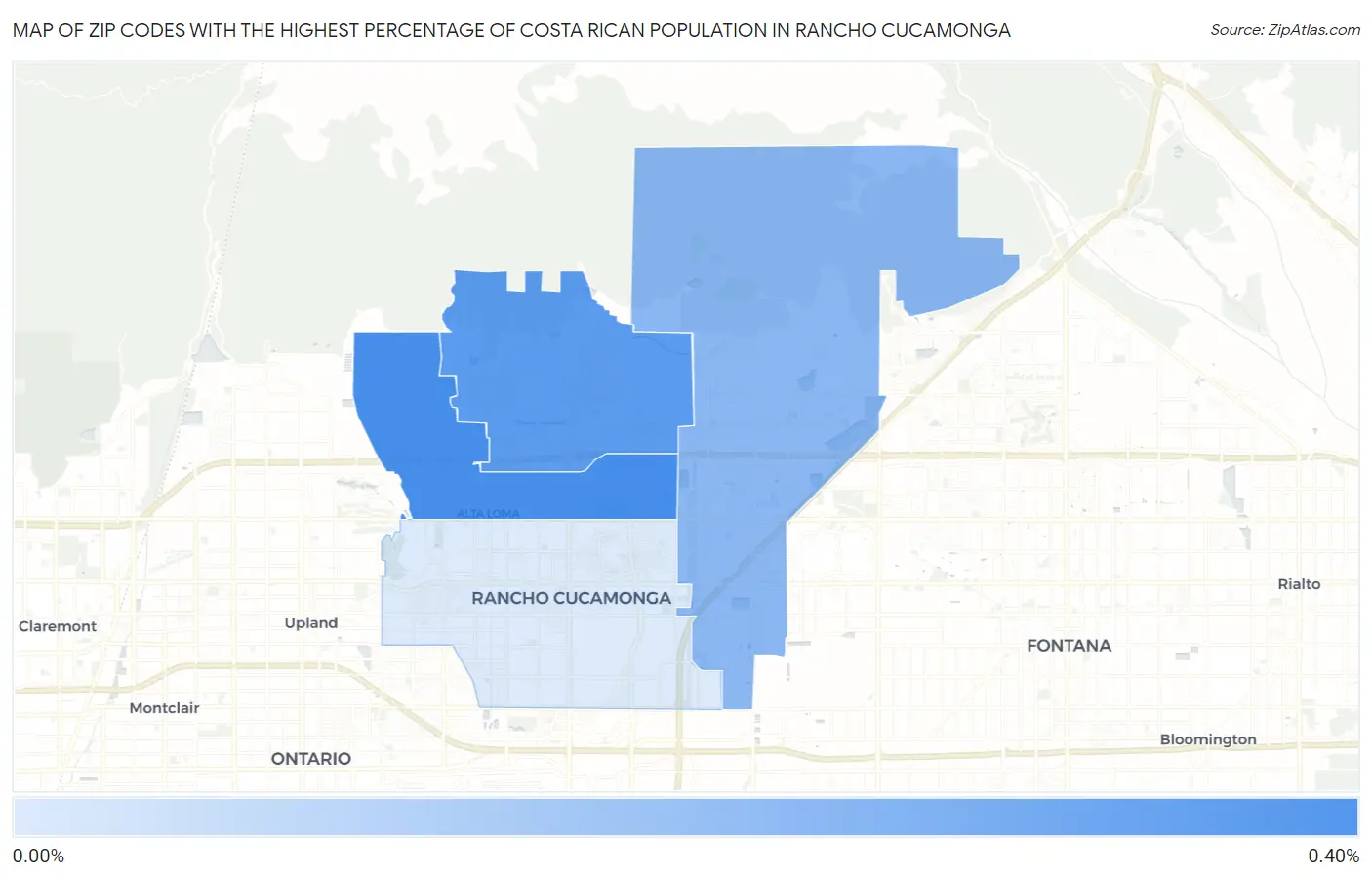 Zip Codes with the Highest Percentage of Costa Rican Population in Rancho Cucamonga Map