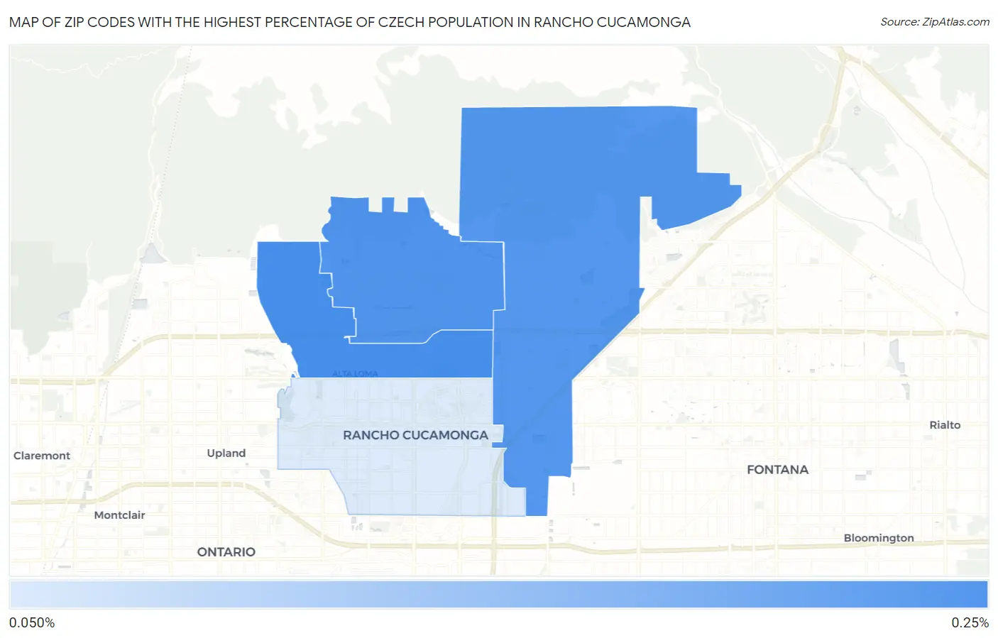 Zip Codes with the Highest Percentage of Czech Population in Rancho Cucamonga Map
