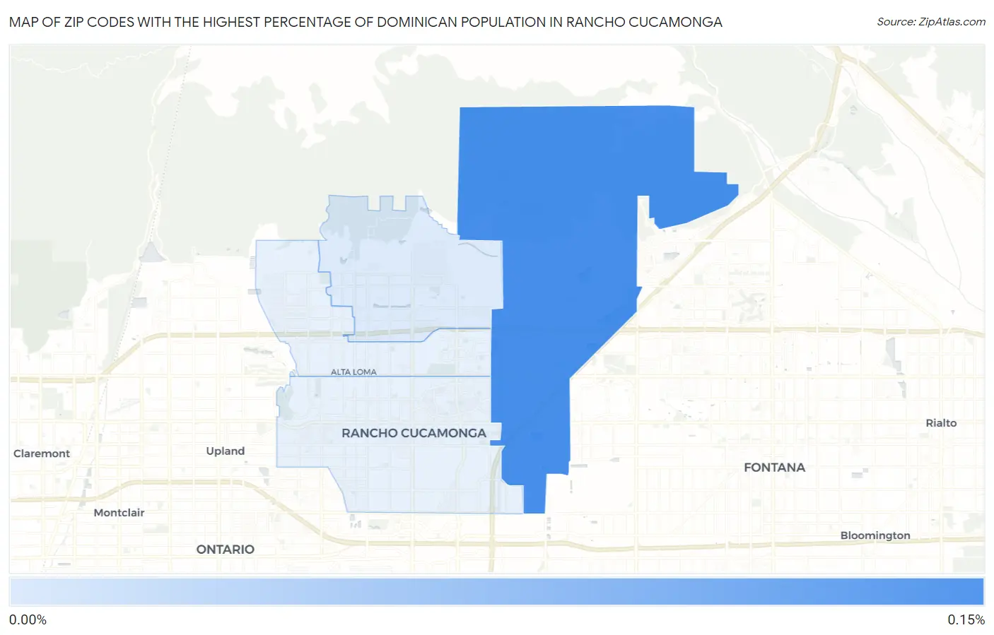 Zip Codes with the Highest Percentage of Dominican Population in Rancho Cucamonga Map