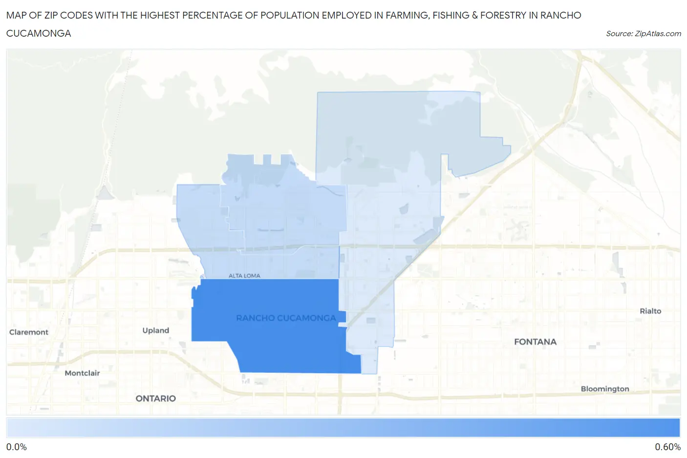Zip Codes with the Highest Percentage of Population Employed in Farming, Fishing & Forestry in Rancho Cucamonga Map