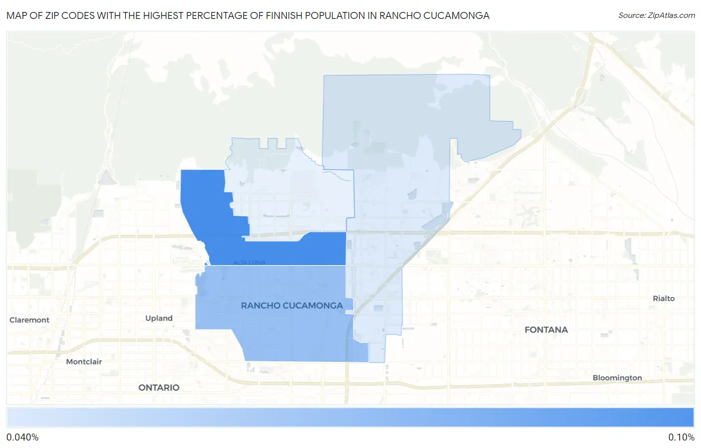 Zip Codes with the Highest Percentage of Finnish Population in Rancho Cucamonga Map