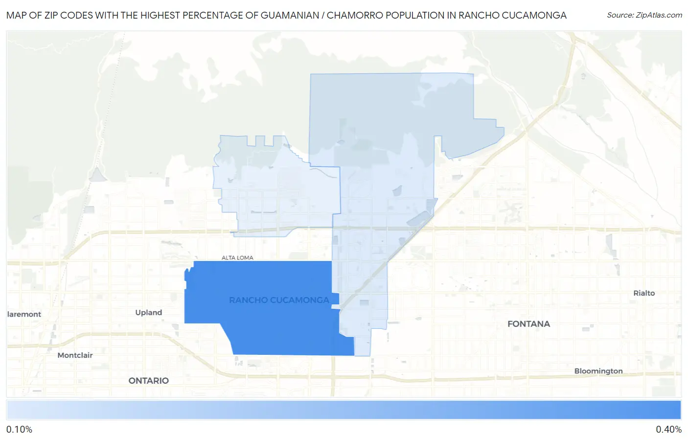 Zip Codes with the Highest Percentage of Guamanian / Chamorro Population in Rancho Cucamonga Map