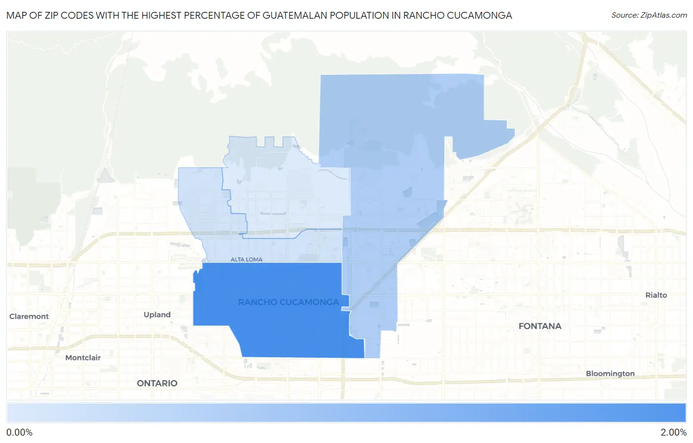 Zip Codes with the Highest Percentage of Guatemalan Population in Rancho Cucamonga Map