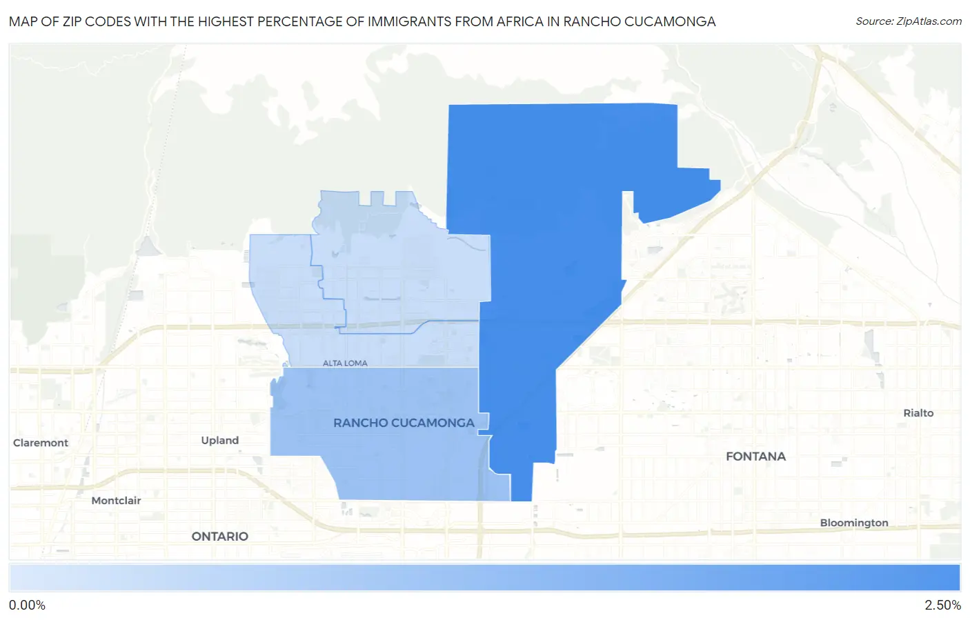 Zip Codes with the Highest Percentage of Immigrants from Africa in Rancho Cucamonga Map