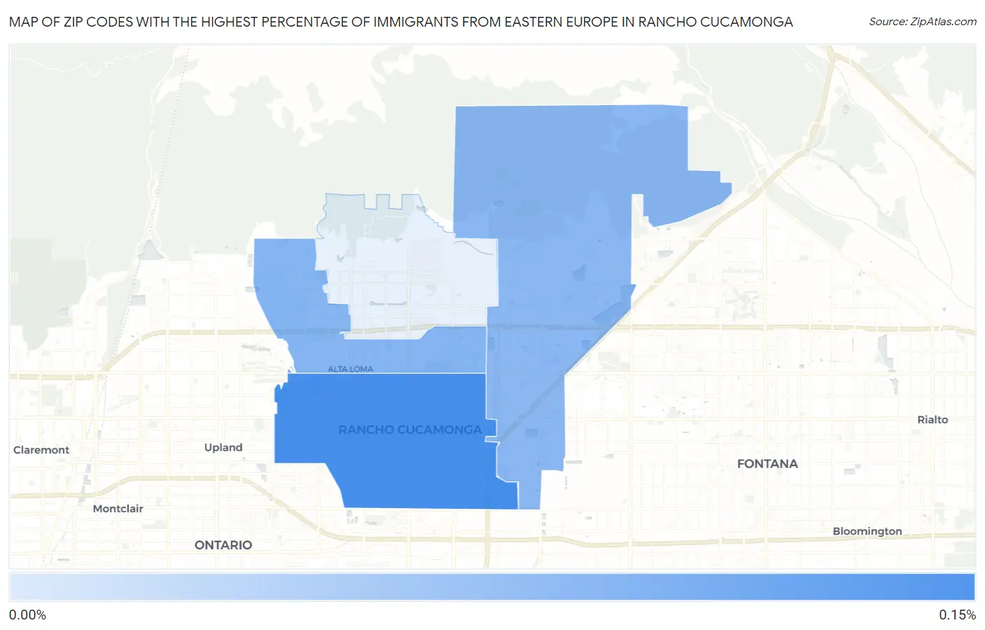 Zip Codes with the Highest Percentage of Immigrants from Eastern Europe in Rancho Cucamonga Map