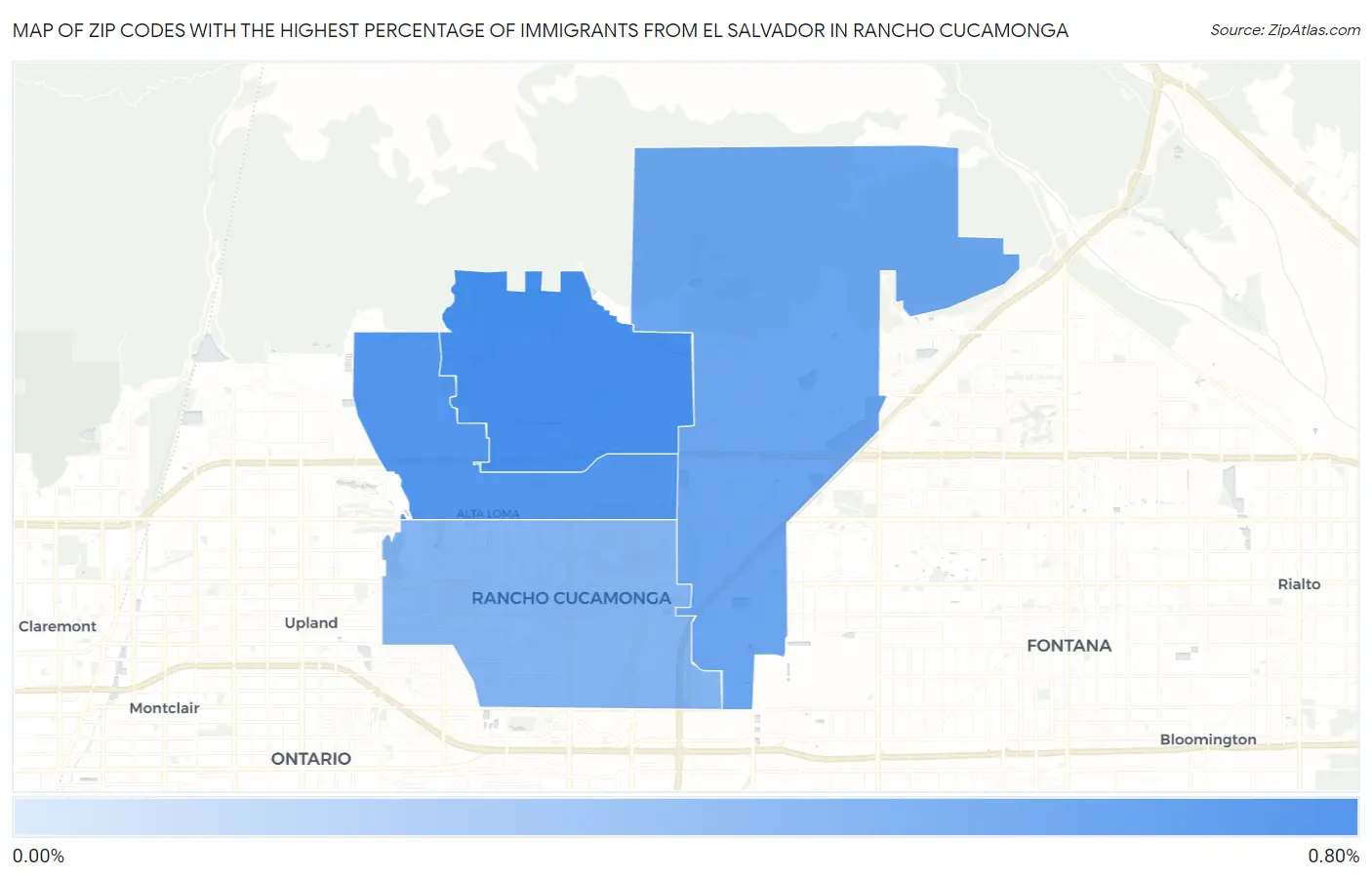 Zip Codes with the Highest Percentage of Immigrants from El Salvador in Rancho Cucamonga Map